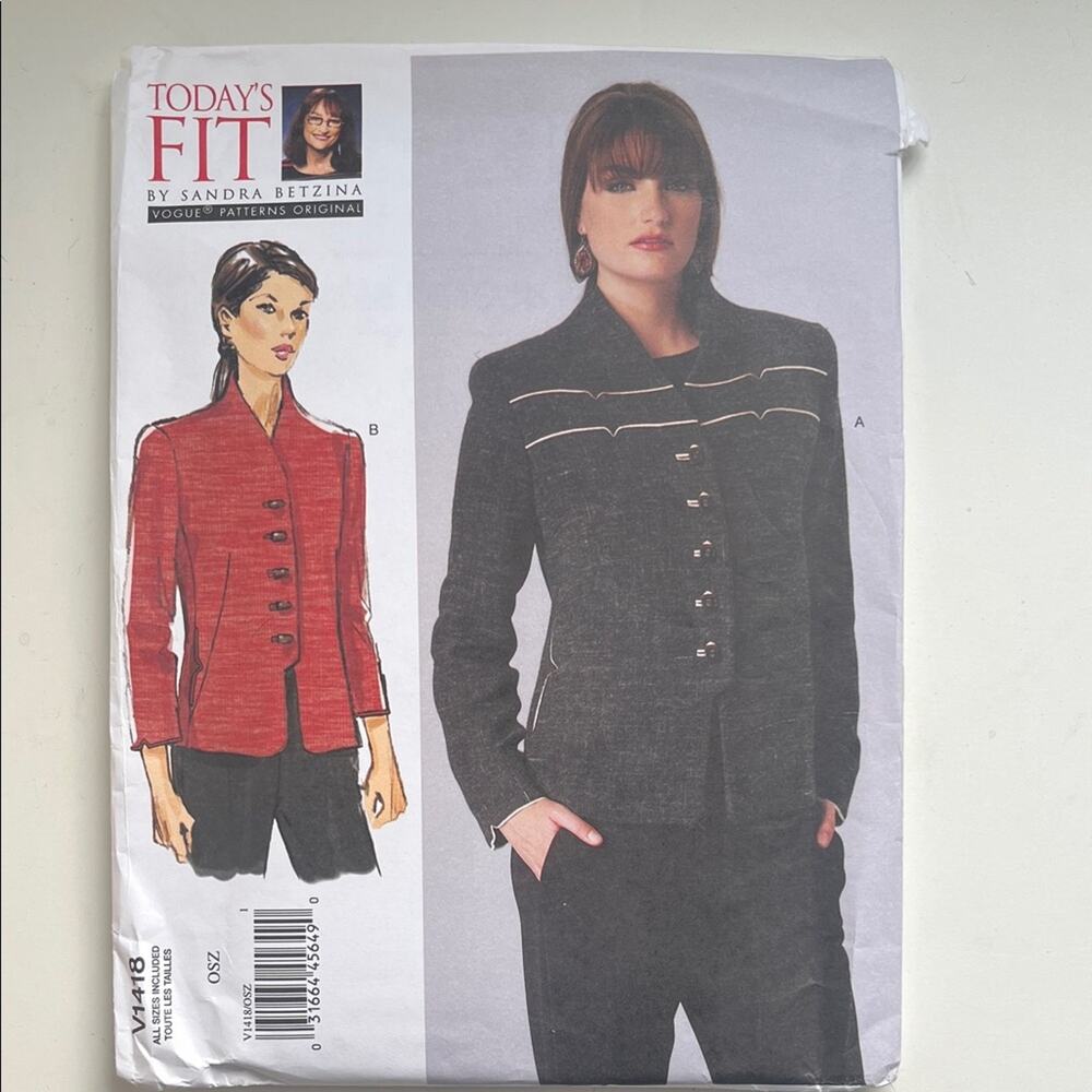 Uncut Vogue Sandra Betzina Uncut Jacket Sewing Pattern V1418 All Sizes